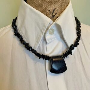 Black Beaded Necklace with Pendant